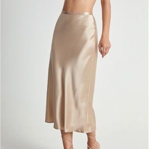 Satin Midi Skirt - Beige